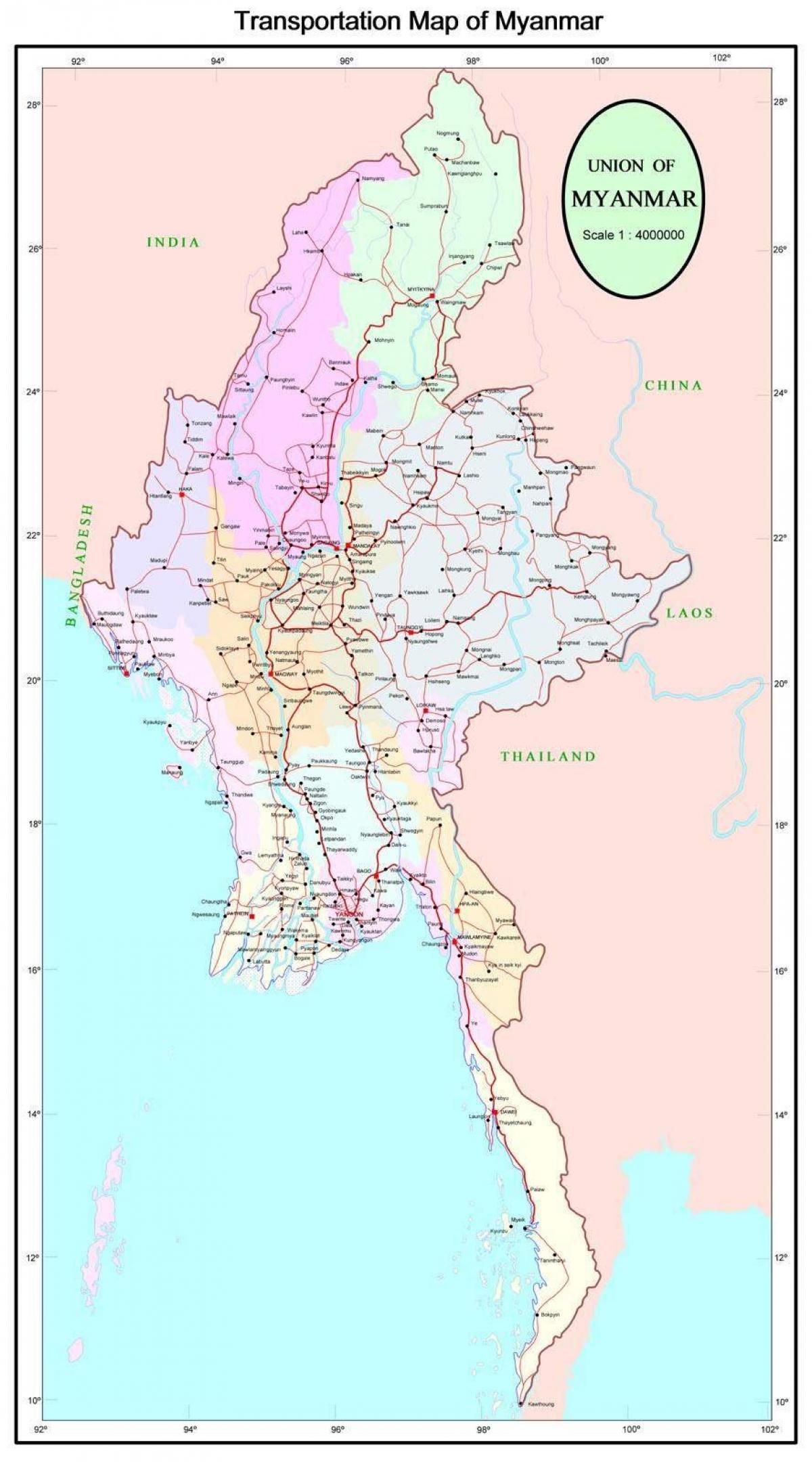 Myanmar ਹਾਈਵੇ ਸੜਕ ਨਕਸ਼ਾ